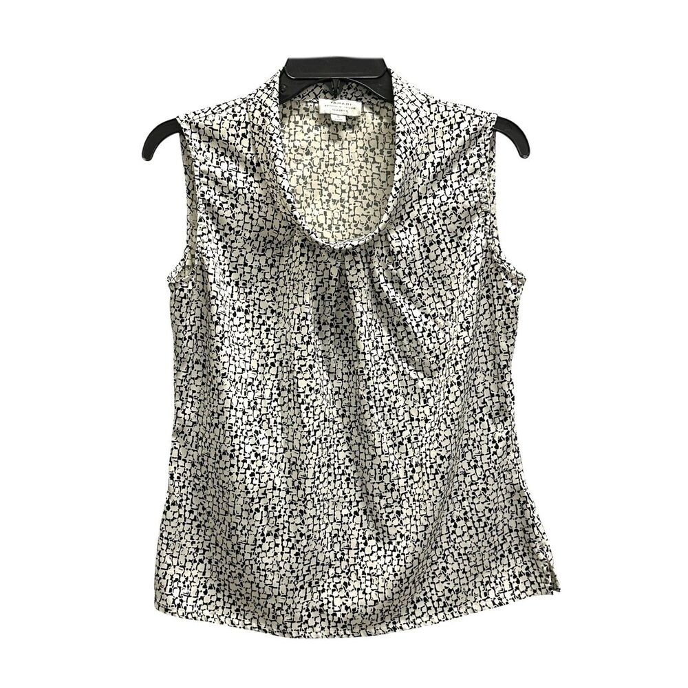 Tahari Classics Womens Cowl Neck Sleeveless Black/White Satin Tank Top Size Sm
